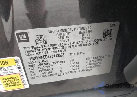 2015 Chevrolet Traverse Ls from USA, damaged, VIN 1GNKVFED6FJ113535